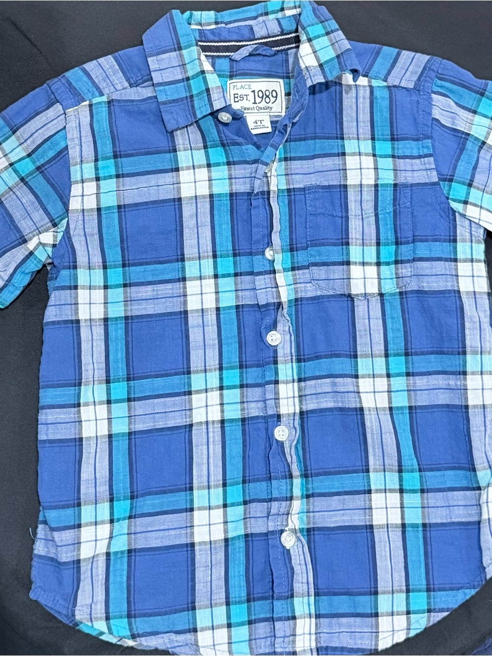 The Children's Place Blue Plaid Short-Sleeve Button-Down Shirt